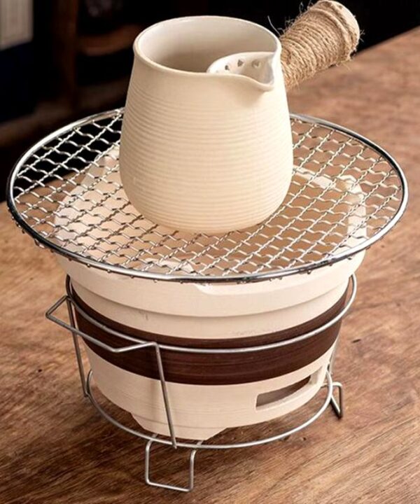 Barbecue De Table Japonais En Céramique Diatomite - Gril à Charbon De Bois Avec Grille Métallique Et Base En Bois