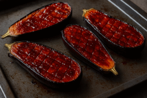 prepartion aubergines grillées au miso