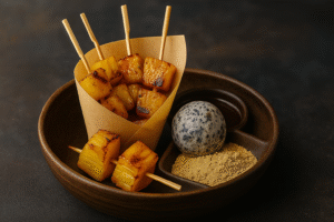 ananas caramelisé à la japonaise façon brochette