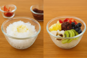 préparation patbingsu glace pilée dessert coréen