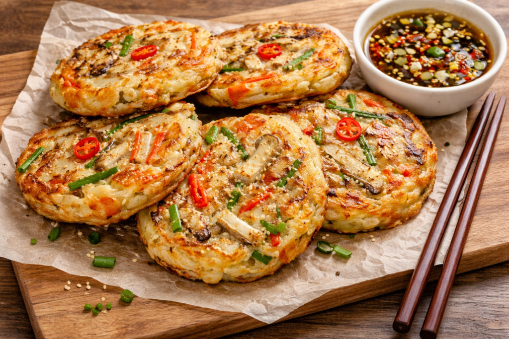 présentation-des-crêpes-coréennes-au-calamar-Nippon-Grill