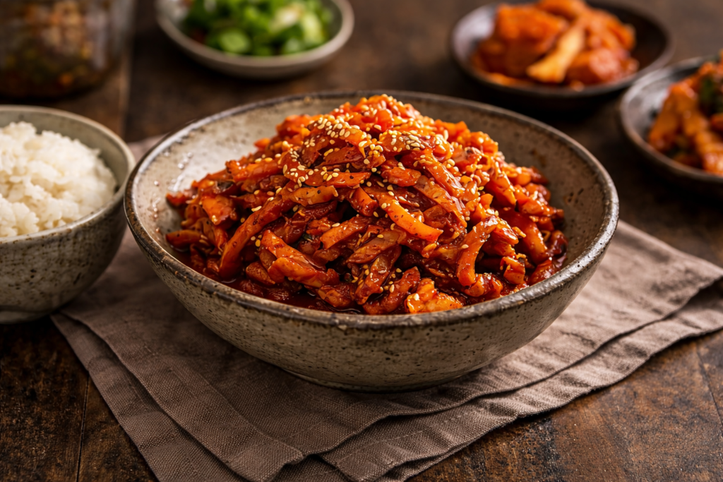 servir-les-calamar-séché-sauté-épicé