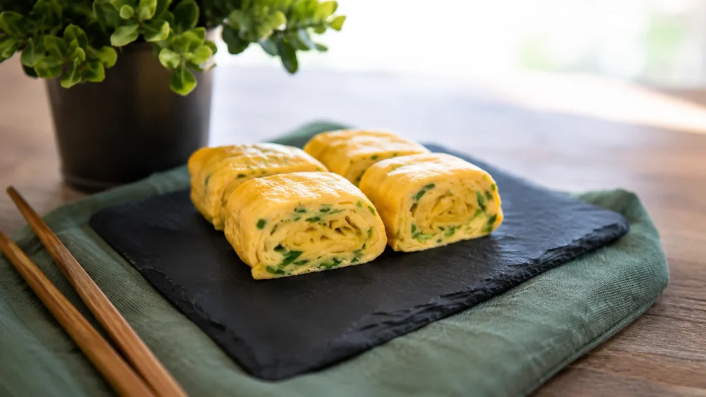 Omelette-roulée-gyeran-mari-presenté-sur-ardoise