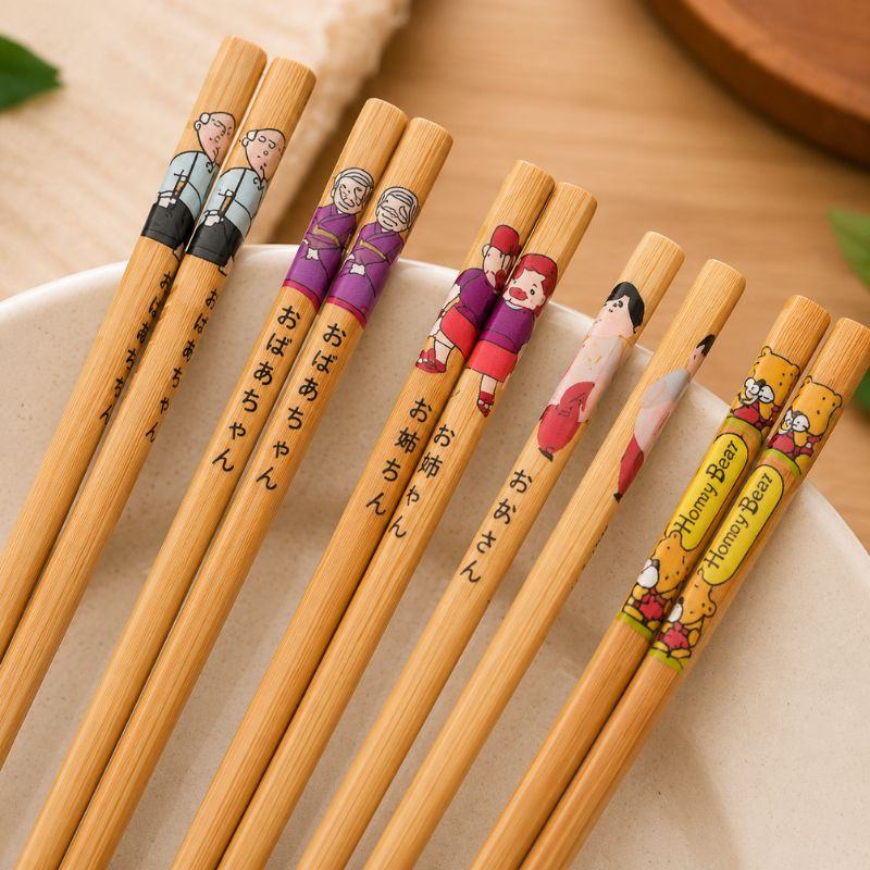 Lot de 5 paires de baguettes japonaises décoratives en bambou