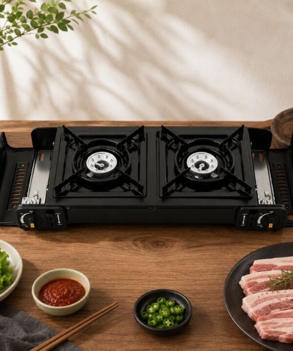 Réchaud barbecue coréen double feu avec plaque grill pour cuisine coréenne