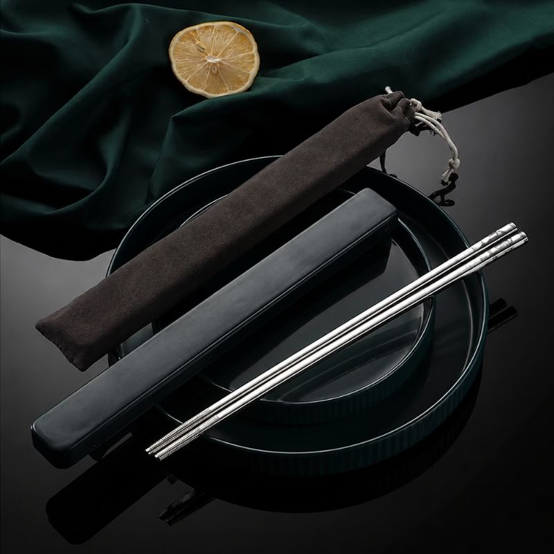 Baguette coréenne argent avec boîte et sac en tissu
